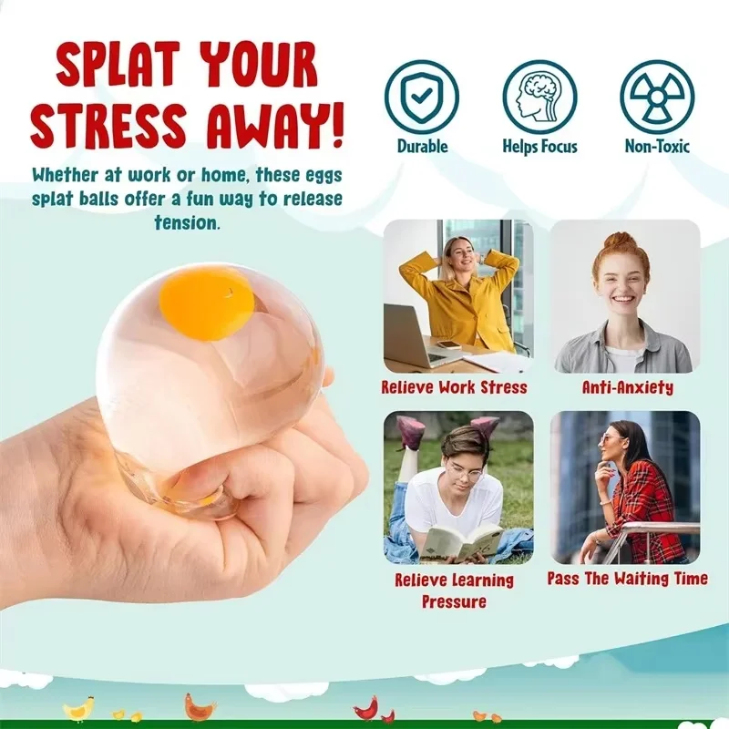 Funky Egg Squishy Ball – Jouet transparent anti-Stress pour enfants et adultes, réducteur d'anxiété, jouets sensoriels à presser