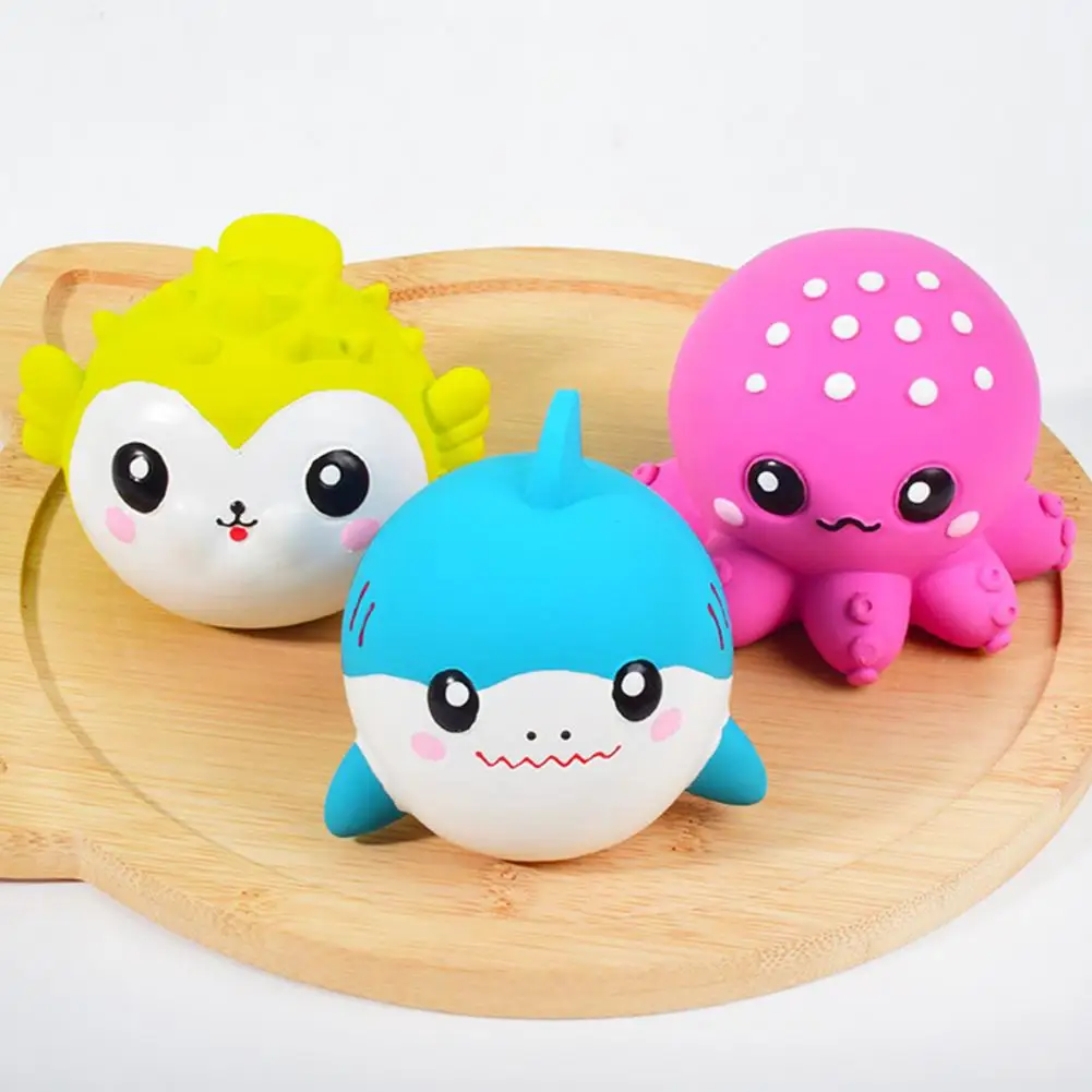 Sea Animal Dog Toy Latex Squeaky Octopus Dog Chew Toy Floating Shark Puffer Fish Toy for Dogs Fetch Game