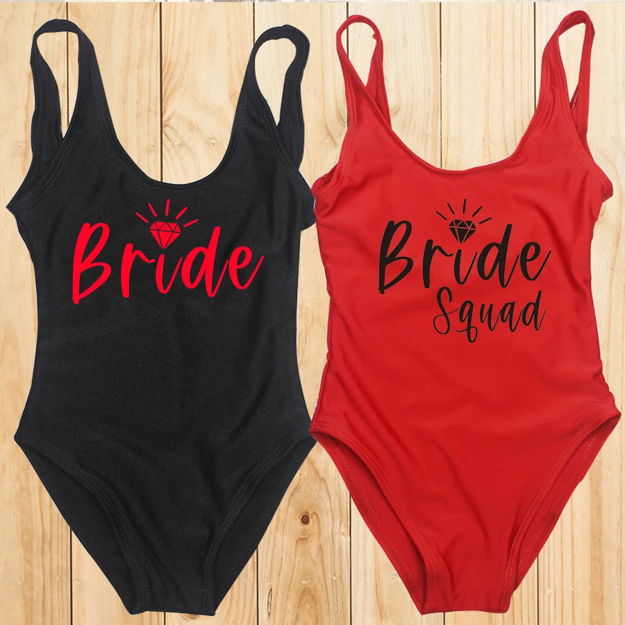 Rose Gold Print Bachelor Party One Piece Swimsuit Women BRIDE SQUAD Swimwear Bikini Sexy Bodysuit S-3XL Bathing Suit Beachwear