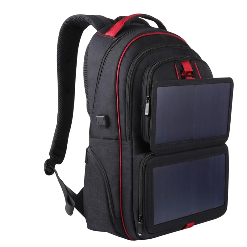 RISE-Solar Backpack 14W Solar Panel Powered Backpack Outdoor Laptop Bag Large Capacity With External USB Charging Port