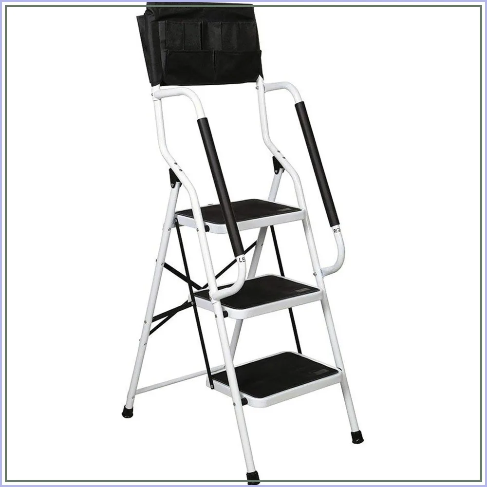 500 lb Capacity Steel Frame 3 Step Ladder Folding with Handrails, Non-Slip Wide Pedal Home Use