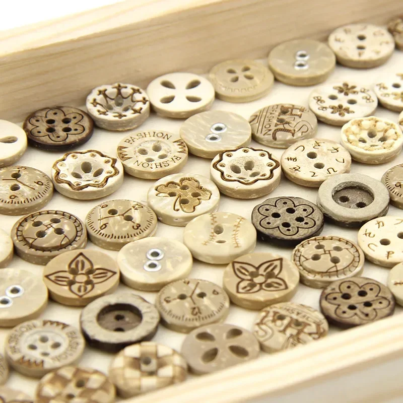 

500Pcs Coconut Wooden Buttons Natural Eco-friendly Coconut Shell Wood Button For Clothing DIY Craft Supplies Sewing Accessories