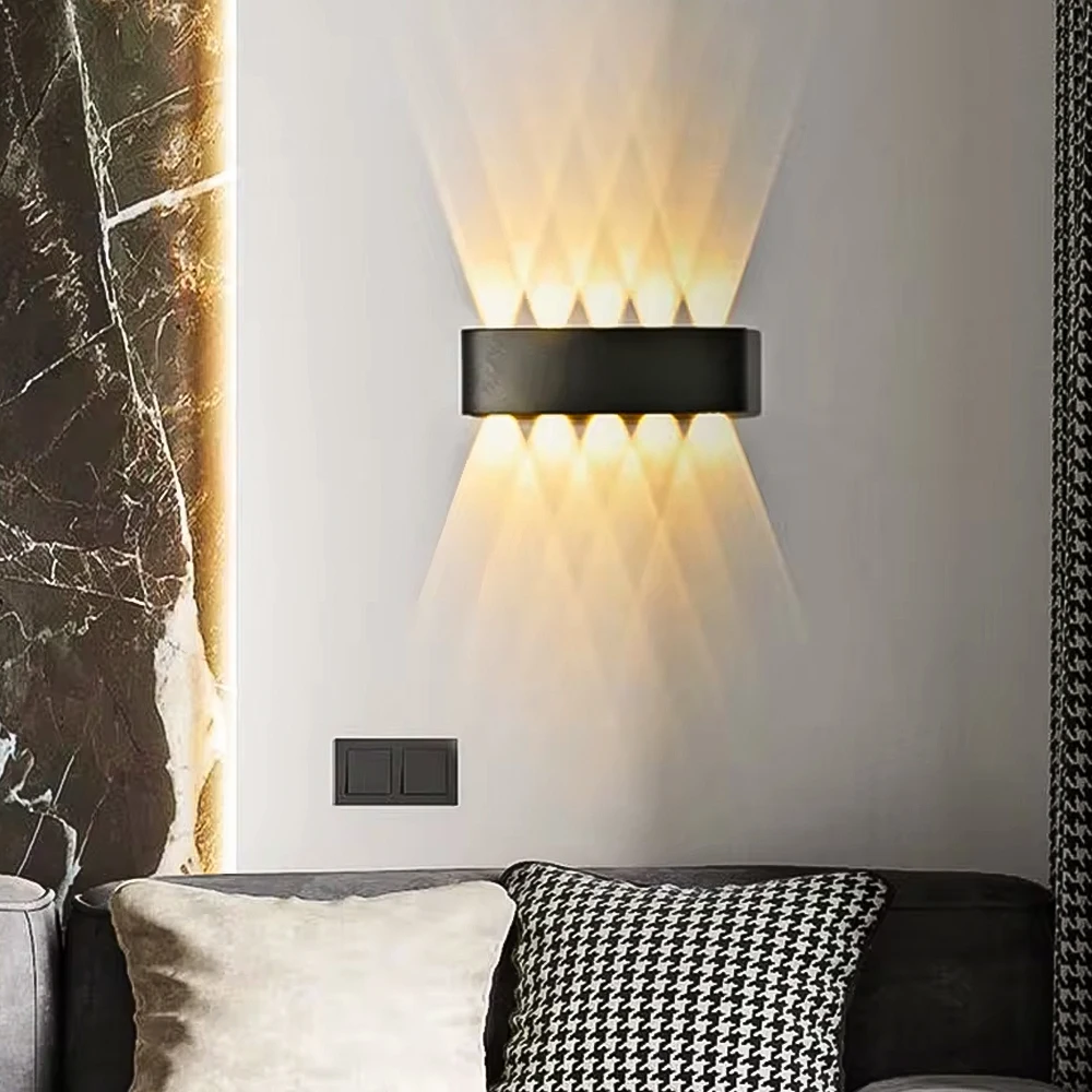IP65 Waterproof Wall Lamp Modern LED Wall Lights for Outdoor Garden Sconce Living Room Background Decor Black Spotlight Lighting