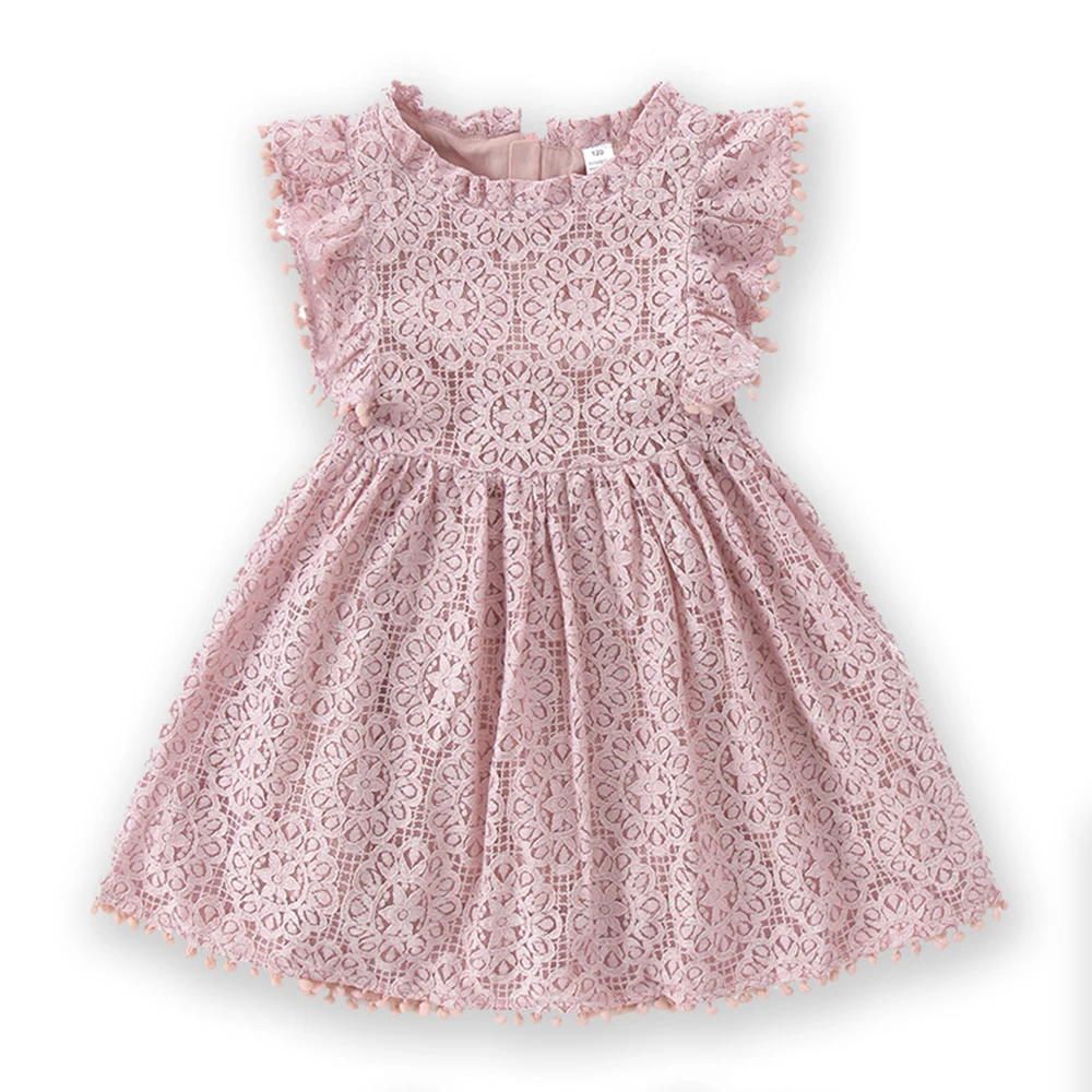 

Retro Lace Baby Girl Birthday Dress Ruffle Sleeve Infant Toddler Princess Dresses Little Kids Casual Beach Clothes 0 to 6 Years