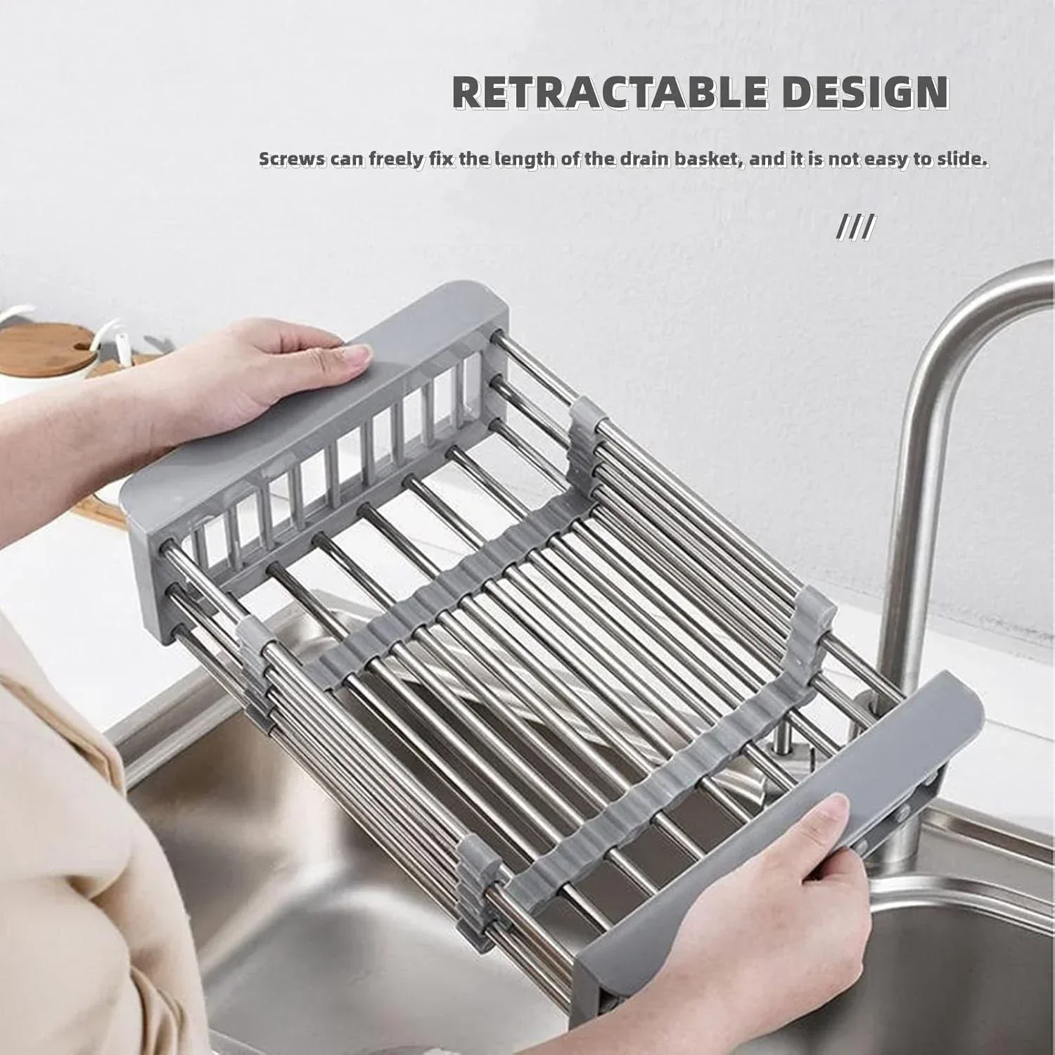 Retractable Drain Basket Stainless Steel Kitchen Dish Rack Vegetable and Fruit Sink Storage Basket Multifunctional Drain Rack