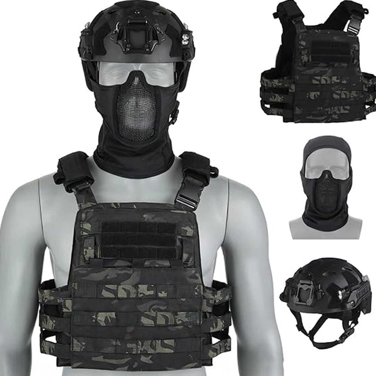 

Tactical Vest Set with Helmet Face Mask for Airsoft Shooting Military Tactics Training Gear CS Survival Games Outdoor Activities