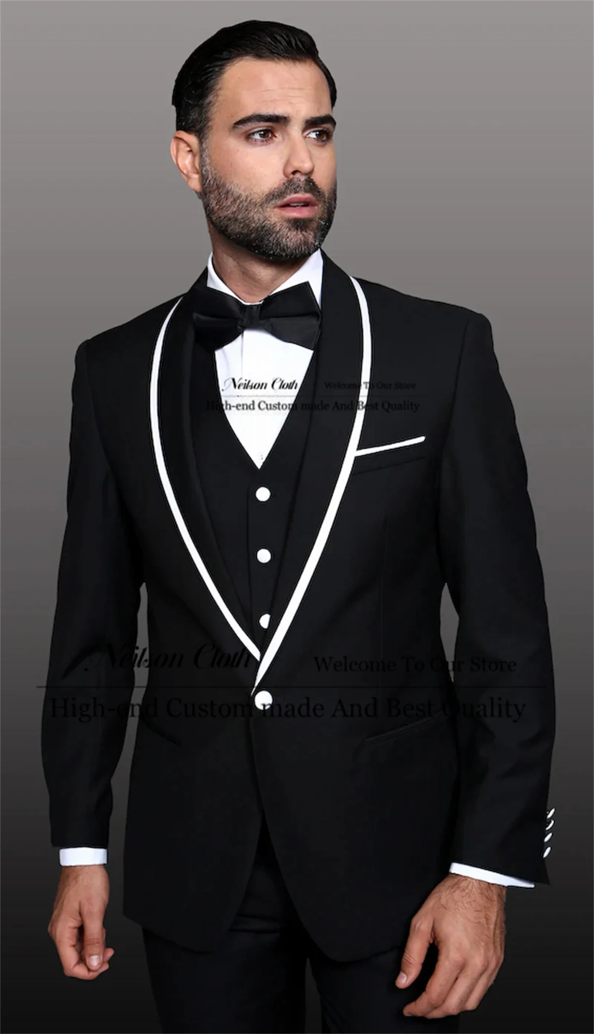 

Black Shawl Lapel Male Prom Blazers 3 Pieces Sets One Button Groom Wedding Tuxedos Business Customized Slim Fit Costume Homme