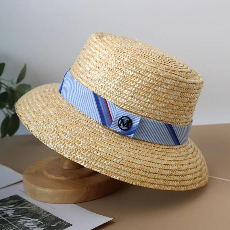 Ins Photo Sky Blue Natural Beach Hat  Wide Side Casual Ribbon Panama Lady Classic Designer Letter Sun Hats for Women