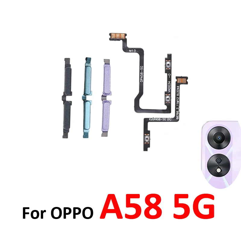 For Oppo A58 5G Phone New Volume Up Down External Button Key Internal On Off Power Flex Cable Replacement Repair Parts Black