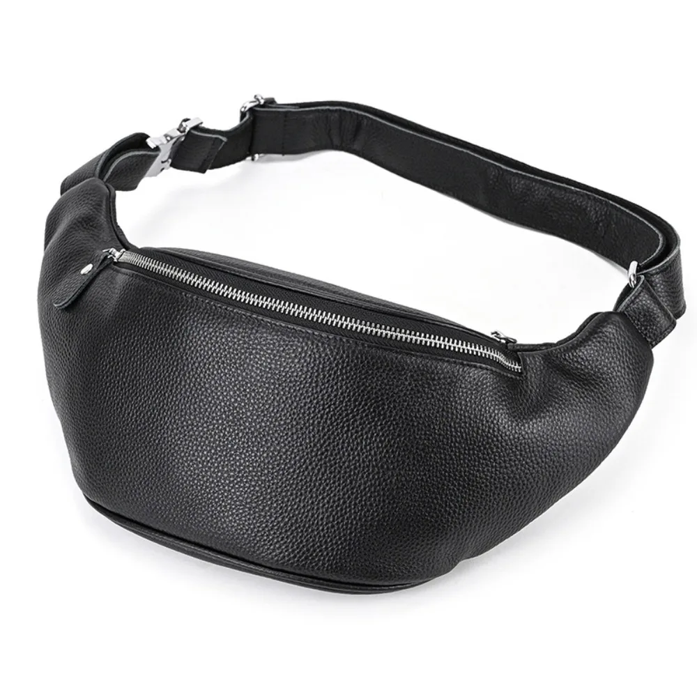 

Men's Genuine Leather Fanny Pack, Premium Simple Black Multifunctional Breast Versatile Fashion Women's First-layer BagPopular.