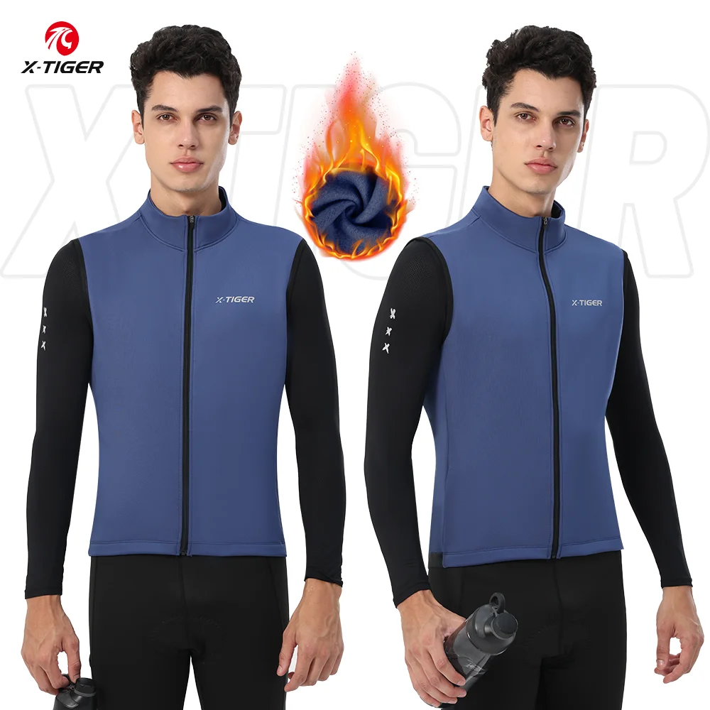 X-TIGER Cycling Vest Winter Thermal Fleece Windproof Bike Vest Autumn Bicycle Cycling Waistcoat Fleece Sleeveless Jacket Pockets