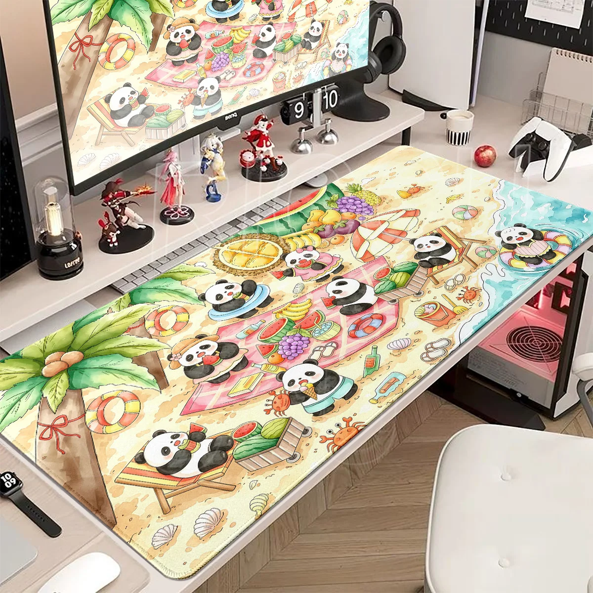 Mouse Pad Cartoon Panda Scenery Large E-Sports Mousepad Lock Edge Gaming Mouse Mat Office Non-Slip Rubber Computer Game Desk Mat