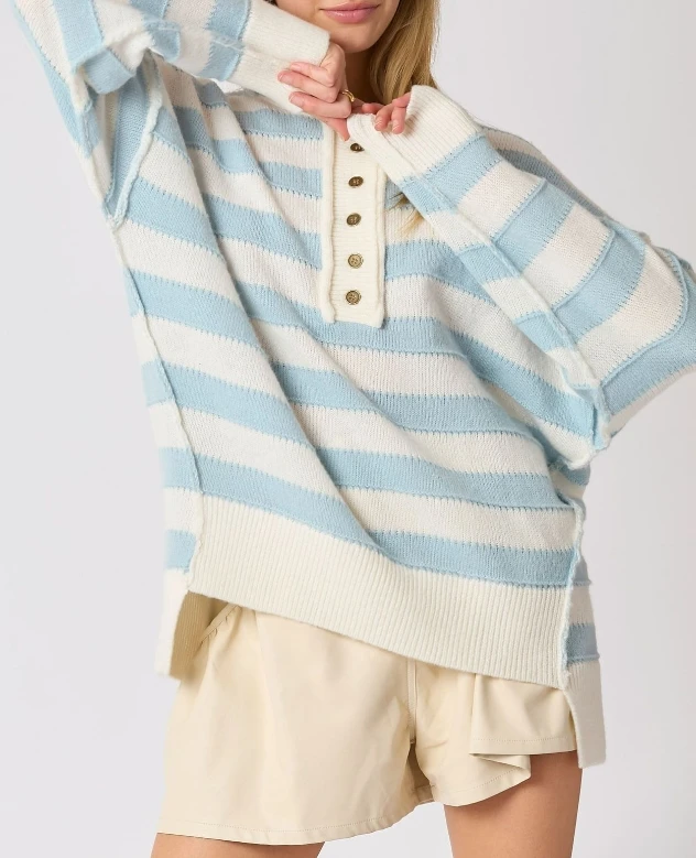 Loose Casual Long Sleeved Striped Knitted Sweater Cute and Sweet Autumn Fashion Pullover for Women