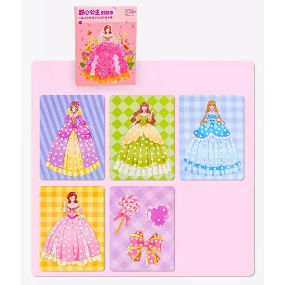 Creative Princess Theme Poke Art Puzzle DIY Fabric Art Craze Poke Art Sticky Handmade Dress Up Sticker Book Birthday Gift