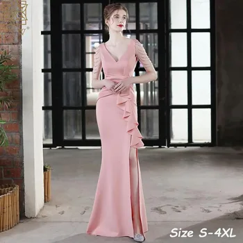 Kadınlar Için seksi Yan Yarık Parti Elbise Uzun Balo Elbise Yumuşak Saten Omuz Boncuk Abiye Gelinlik Modelleri Maxi Elbise