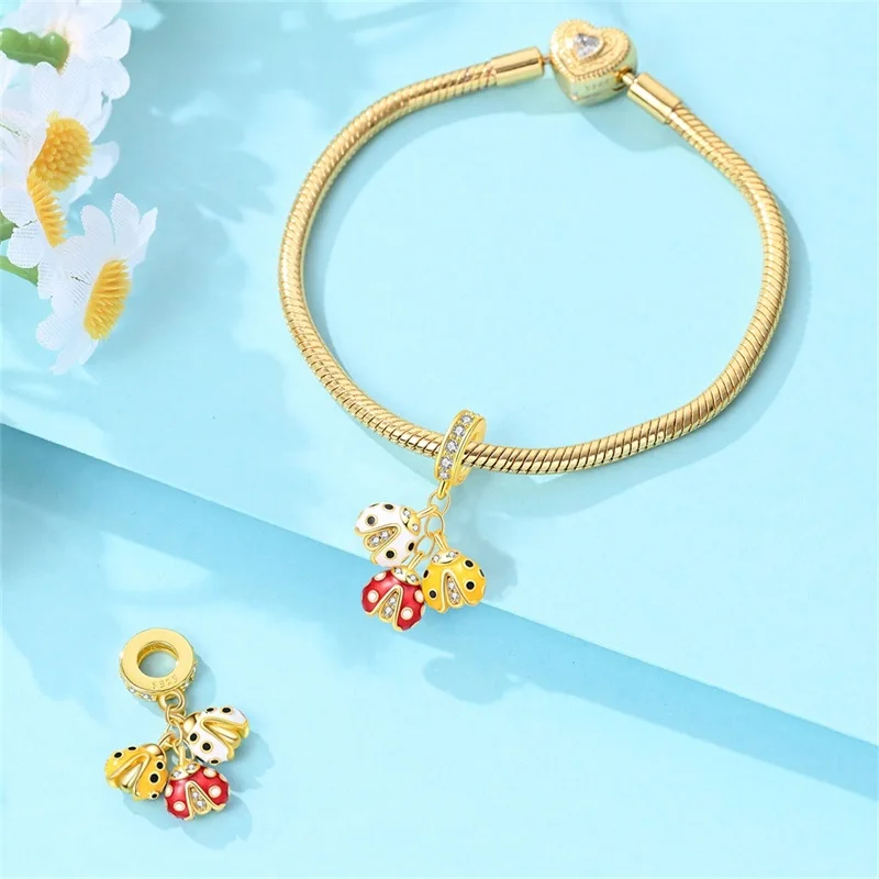 925 Sterling Silver Colorful Ladybug Charms Pendant Fit Original Bracelet DIY Women Fashion Exquisite Anniversary Jewelry Gifts