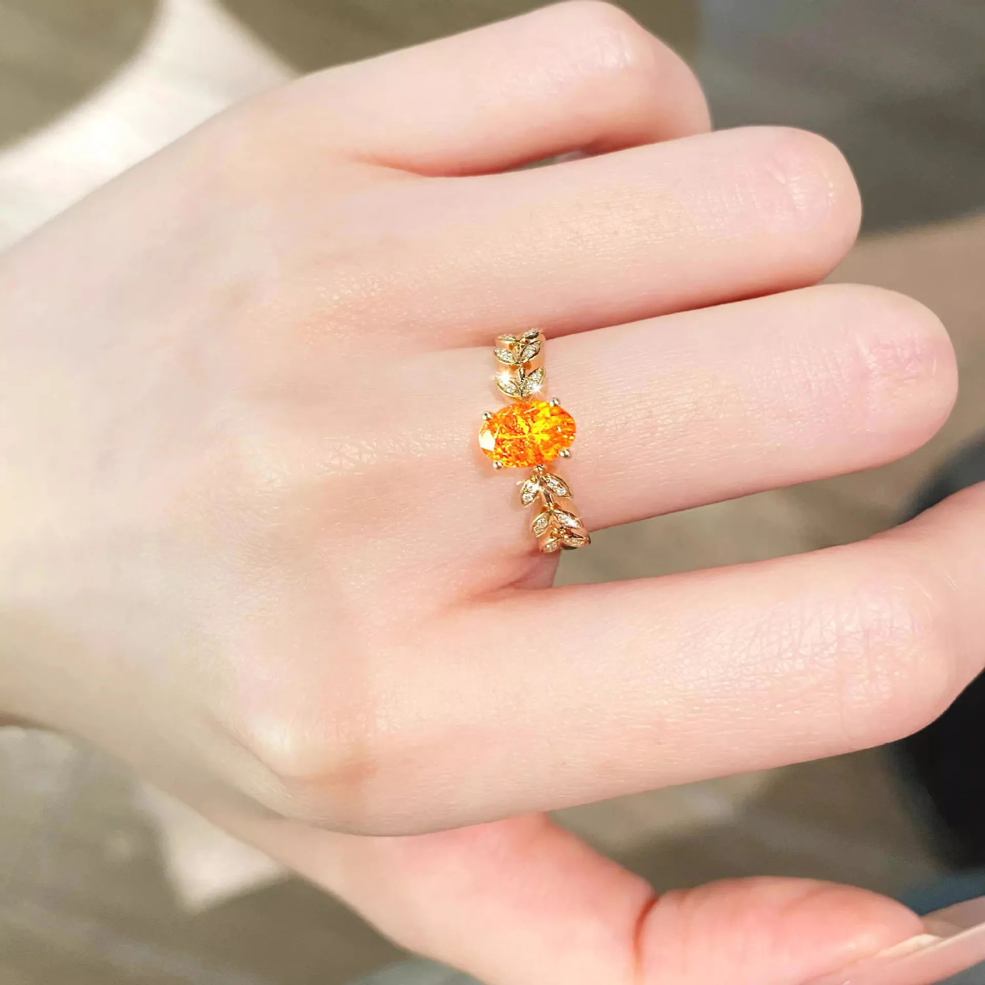 Classic oval orange gemstone wheat rings for women fashion light luxury Beautiful ring adjustable banquet jewelry gift