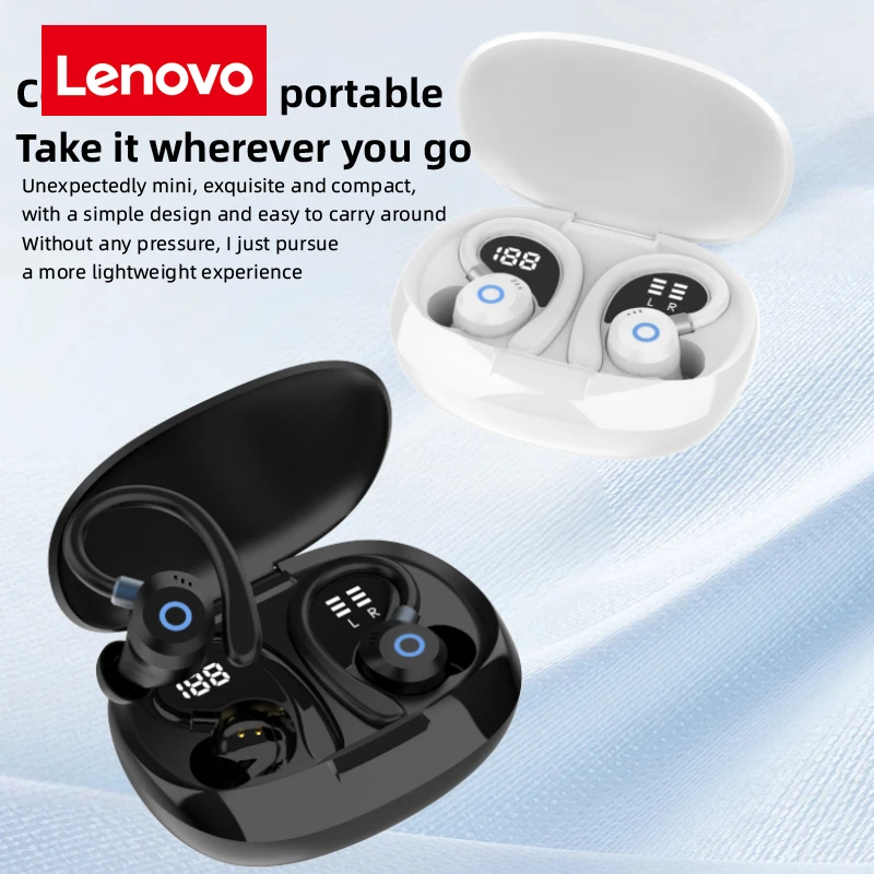 سماعات لينوفو الرياضية اللاسلكية بلوتوث 5.4 TWS سماعات أذن بخطاف LED عرض طويل الاستعداد سماعات مقاومة للماء #3