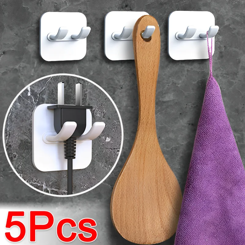 5/1PCS Plug Hook Socket Holder Strong Adhesive Hanger Kitchen Wall Hanging Storage Power Cord Bracket Holder Multi-Purpose Hooks