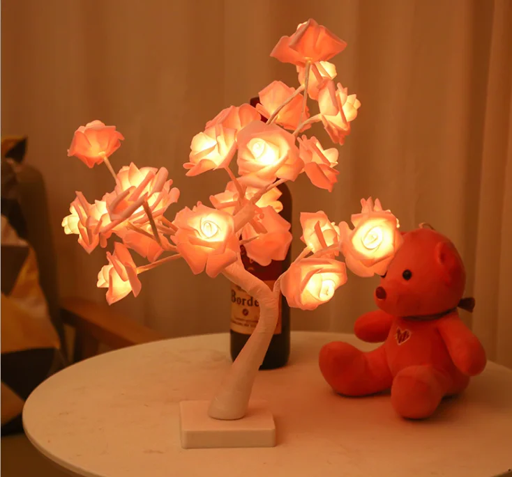 Room bedroom decoration small tree lamp ornament lamp bedside night light holiday lantern gift rose tree table lamp