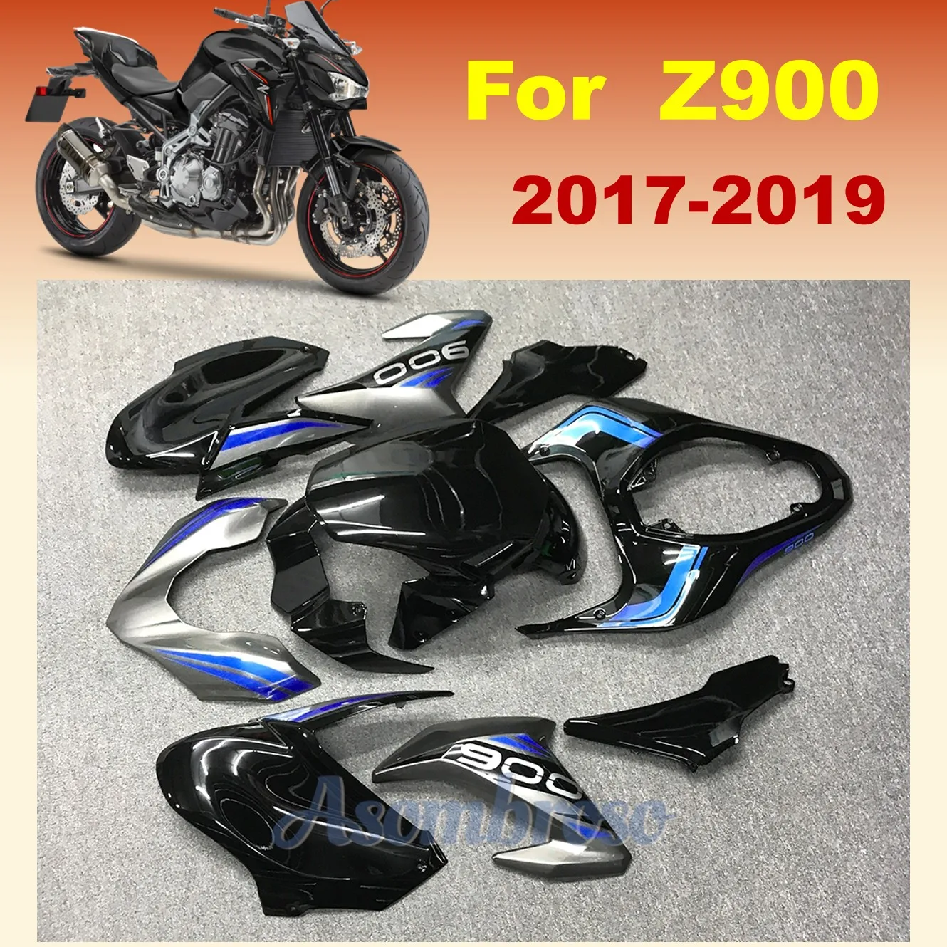 

Запчасти для мотоциклов, обтекатель голого спойлера для Kawasaki Z900 2017 2018 2019, ZR900B, черный, серый, с синим