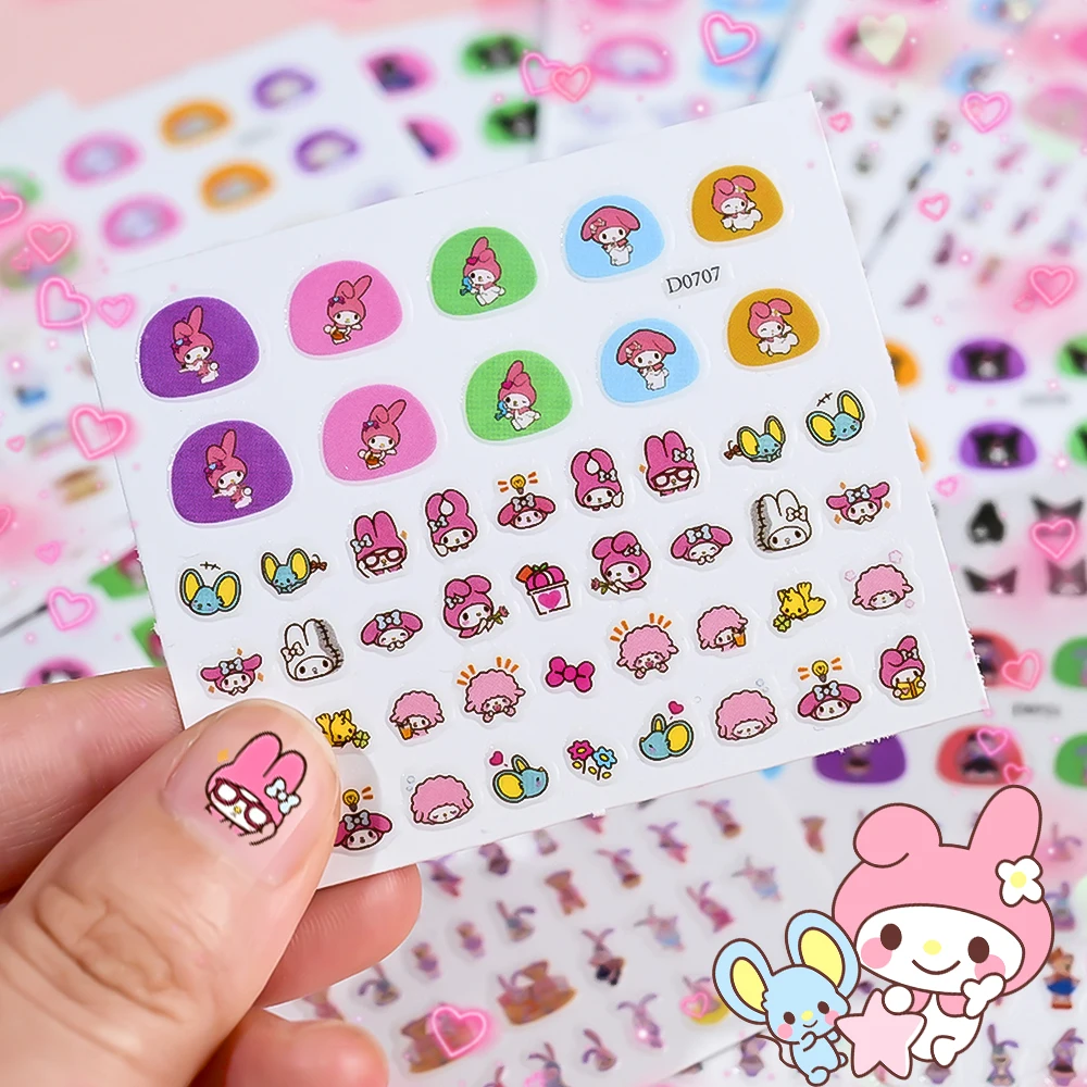 5 ชิ้นการ์ตูน Sanrio สติกเกอร์เล็บ Kawaii Hello Kitty & Melody Kuromi อะนิเมะสติกเกอร์เล็บสติ๊กเกอร์ DIY Slider สติกเกอร์กดบนเล็บ