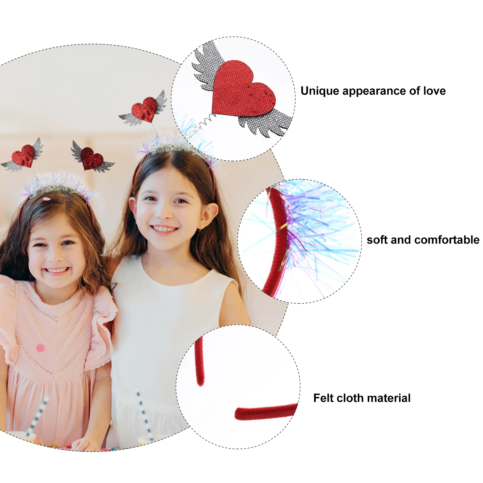 

2Pcs Heart Shaped Glitter Headb s Red Valentines Hair Accessories for Girls Women Sequins Wing Headb Bulk Child