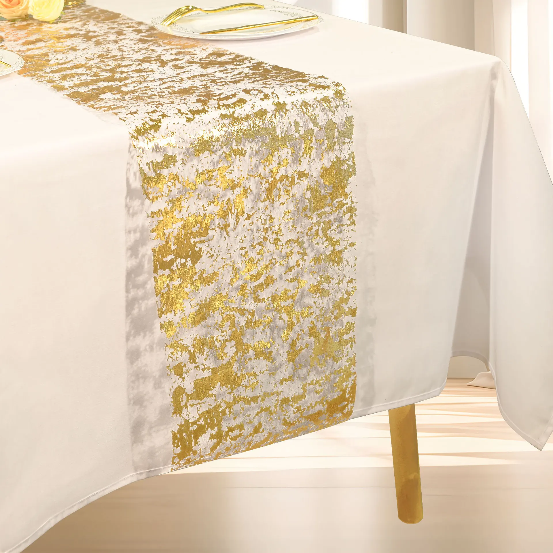 1PC Sparkle Metallic Table Runners Gold Silver Thin Glitter Sequin Mesh Roll for Birthday Party Wedding Decor