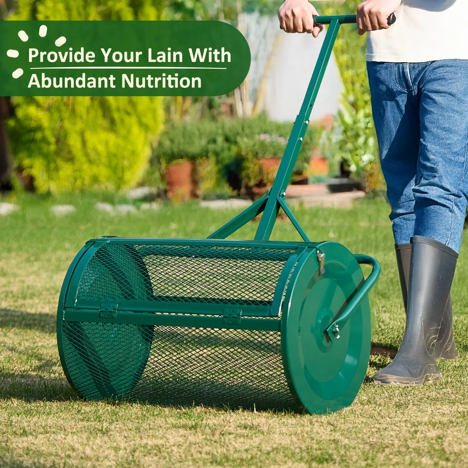 

24 in. Compost Peat Moss Spreader, Metal Mesh Spreader with Adjustable Handle