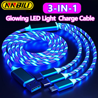 NNBILI 3 IN 1 Glowing LED Light party Phone Charger Luminous USB Type C Cable For Xiaomi iPhone 14 Samsung S24 Phone Accessories