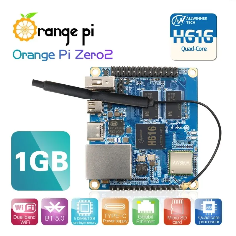 Laranja pi zero 2 1gb ram com suporte de chip allwinner h616 bt wif executar android 10 ubuntu debian os única placa opcional caso