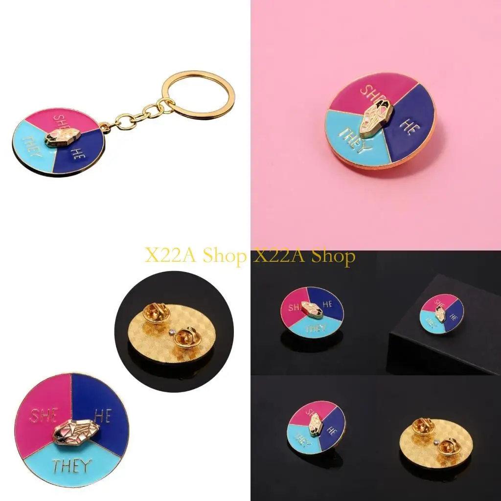 Unique Spinner Pronoun He She They Brooch Metal Enamel Pin Badge with Rotatable Pointer