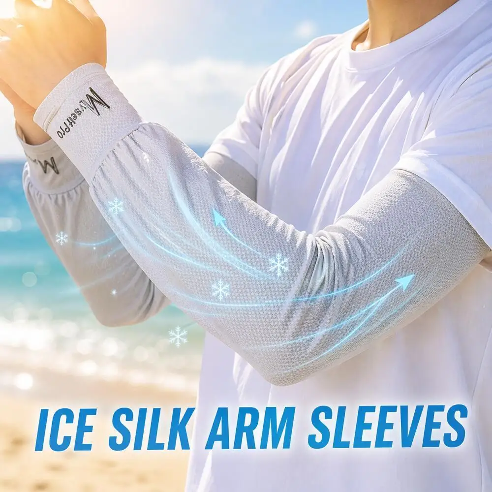 Ice Silk Elastic Arm Sleeves, Loose & Breathable Embroidered Style, High Elasticity & Cool Feeling, Sports Arm Guards