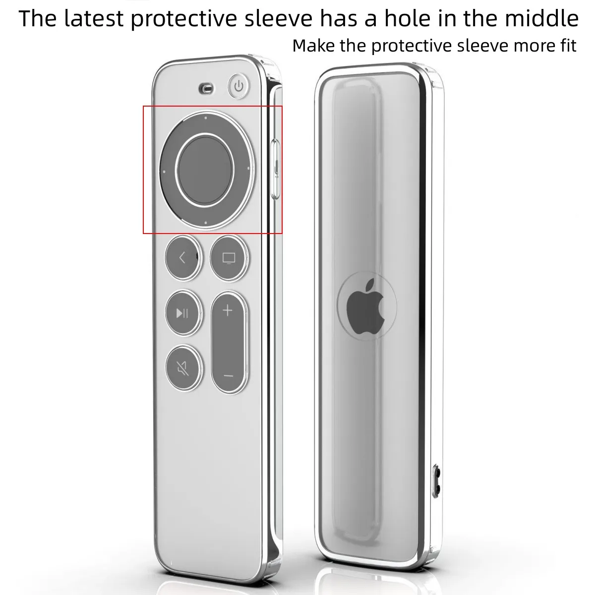 Fancan TPU Soft Case Compatible with Apple TV 4k 2021 Remote Prevent Scratches with Drop Protection-Transparent with Silver Edge