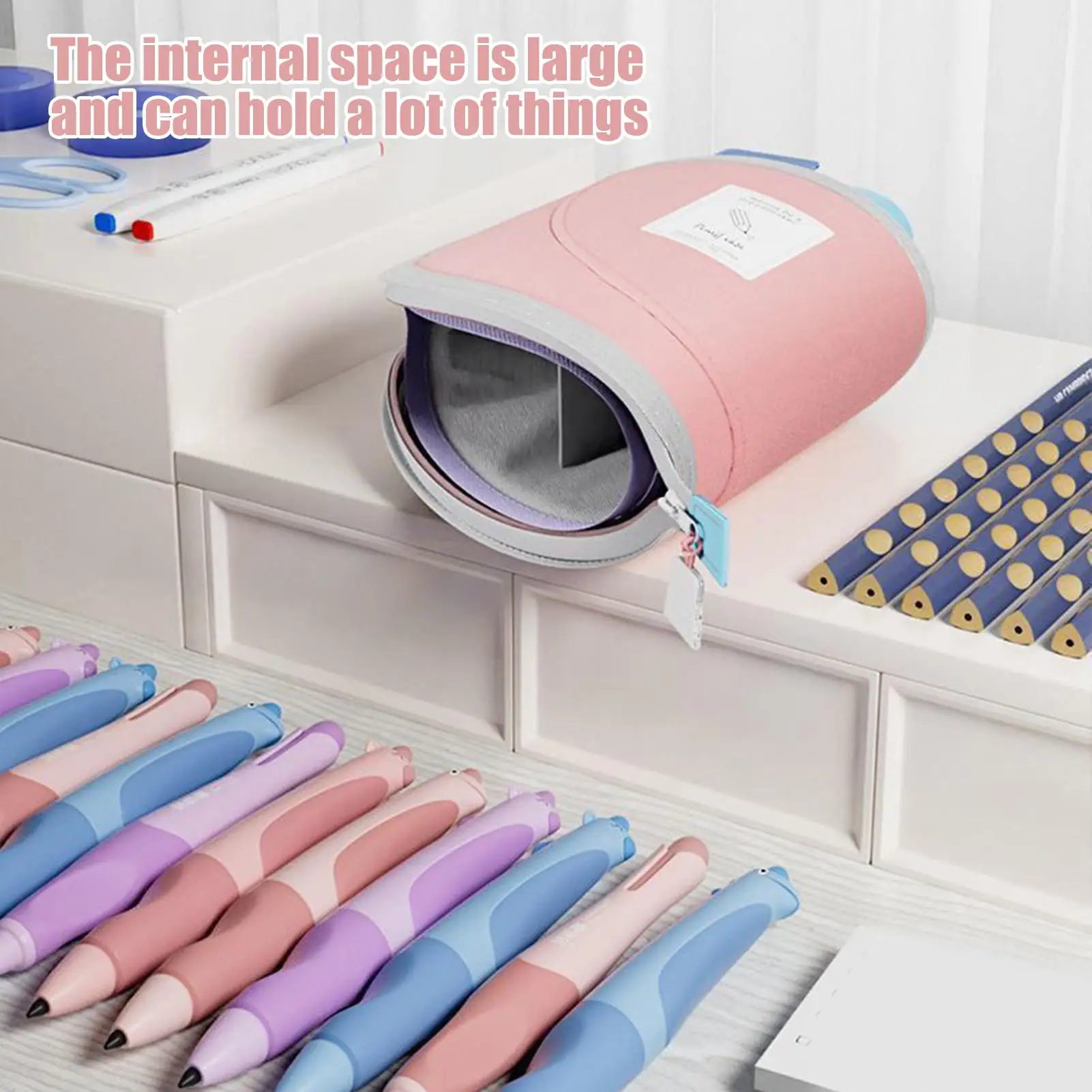 Pencil Holder Pouch Desk Pen Holding Storage Bag 2 In 1 Retractable Container Large Storage Organizer Desk Accessory Stationery