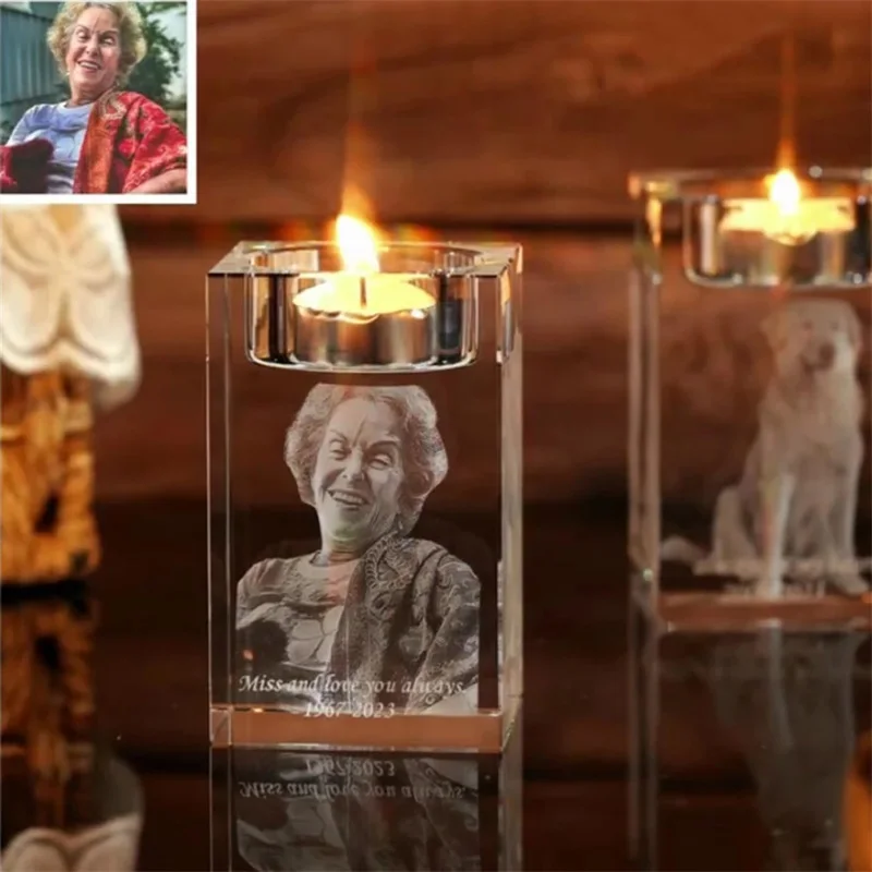 

Custom 2D/3D Photo Candle Holder 2D/3D Crystal Photo Engrave Crystal Tealight Holder Memorial Candle Votive Jewelry Gifts