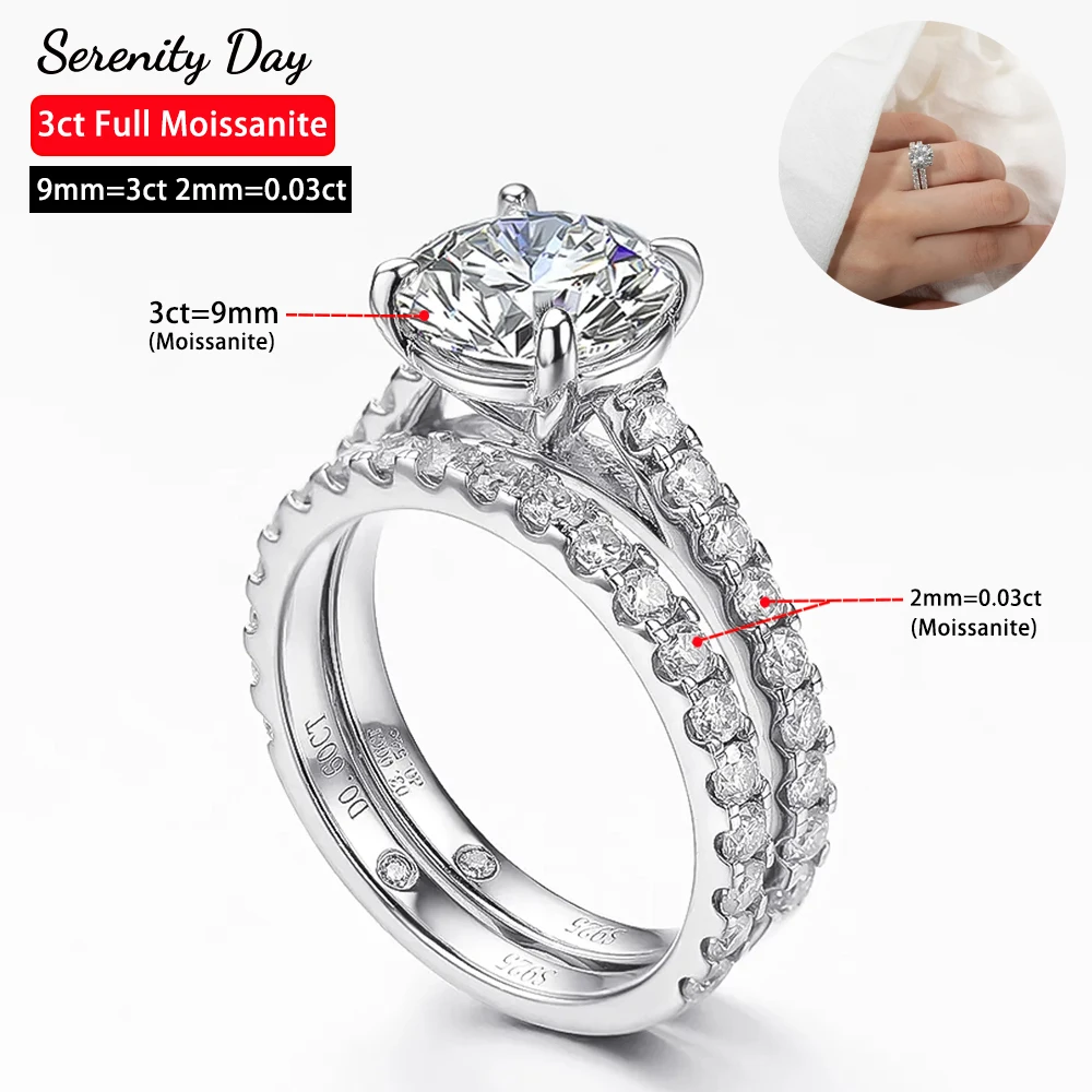 GRA Certified 3.5cttw All Moissanite Row Rings Set For Women S925 Silver Bands VVS1 Diamond Wedding Ring Plated 18K Fine Jewelry