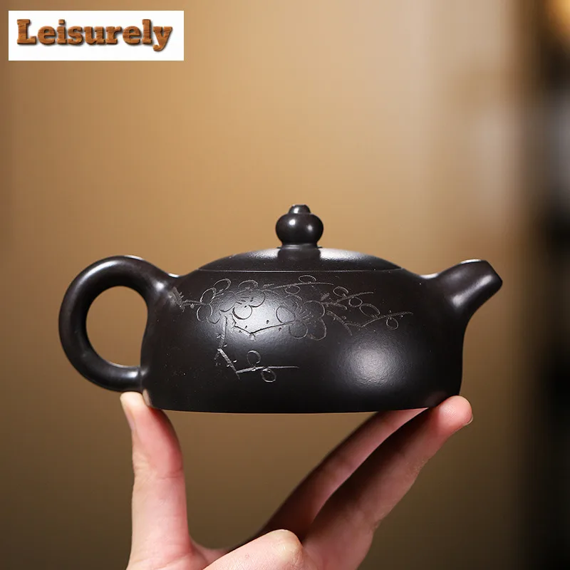 210ml  Yixing Purple Clay Teapot Handmade Plum Blossom Half Moon Pot Raw Ore Dahongpao Reducing Roasting Mud Kettle Zisha Teaset