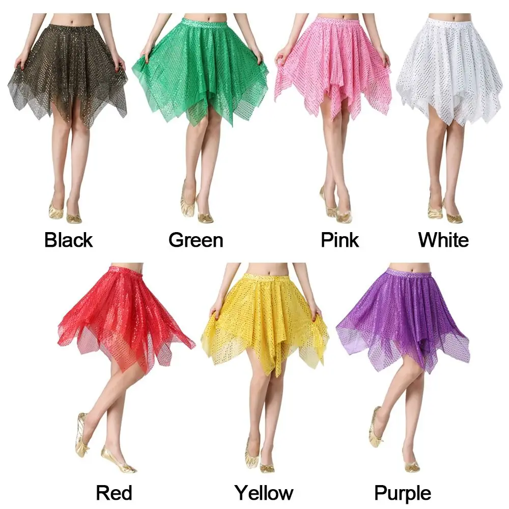 Falda de traje de baile de rendimiento de nailon, traje de danza del vientre, accesorios de danza del vientre, falda brillante con lentejuelas, disfraz de actuación