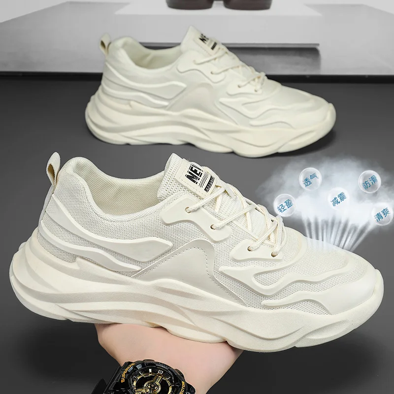 

2025 New Running Sneakers Versatile Men's Shoes Spring Leisure Breathable Men's Lightweight Thick Sole Increase Trendy Sneaker