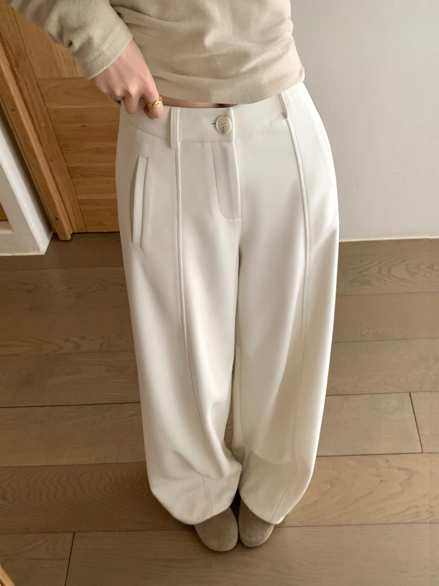 

Зимние уличные брюки Pusumede с широкими штанинами, женские свободные брюки-кюлоты, повседневные, удлиненные, цвет персиковый, с завышенной талией