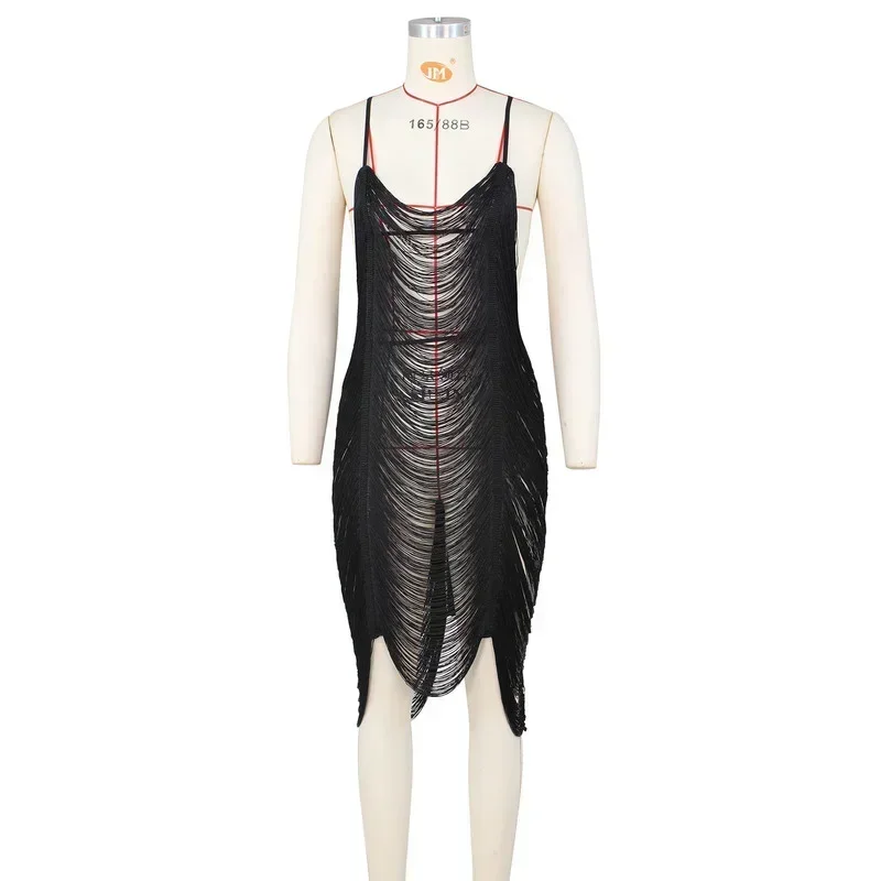 GUWU Black Sexy Cut Out Fringed Beach Dresses for Women 2024 Clothes Club Vacation Outfits Backless Sleeveless Mini Dress
