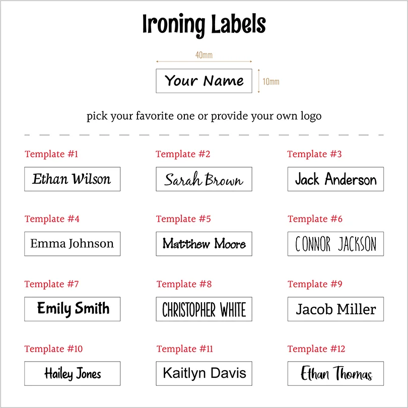 Custom Ironing Labels, Personalized Name, Clothing, Custom Text, Children\'s names,school labels,brand tags,100% Cotton (TB5650)