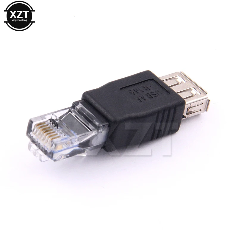 10 Buah/Lot Kepala Kristal RJ45 Laki-laki Ke USB 2.0 AF A Perempuan Konektor Adaptor Laptop LAN Jaringan Kabel Ethernet Steker Konverter