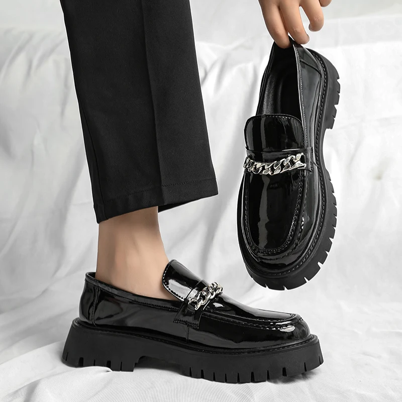 أحذية رجالية بنعل سميك طراز كلاسيكي غير رسمي 38-46 مكتب موضة حفلة سوداء سميكة سوليد المتسكعون في الهواء الطلق الشوارع العصرية #2