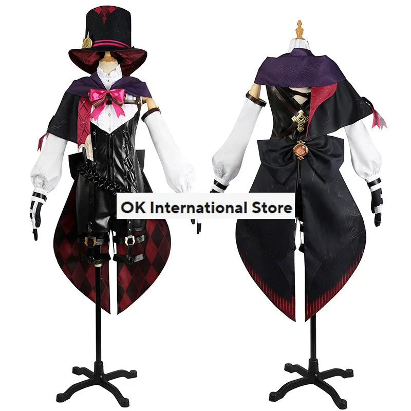 Genshin Impact Lyney Cosplay Costume Magician Lyney Uniform Jumpsuit Suit Wig Outfit Anime Game Genshin Costumes for Halloween