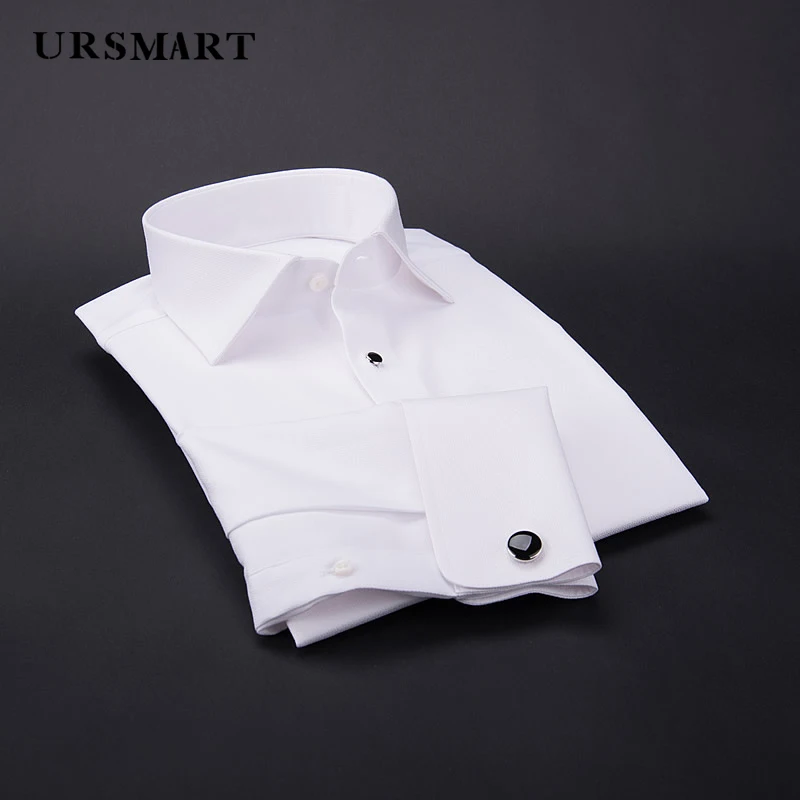 Men's White Evening Dress Shirt - 100% Cotton Slim Fit British Gentleman Style with French Cuffs for Banquets