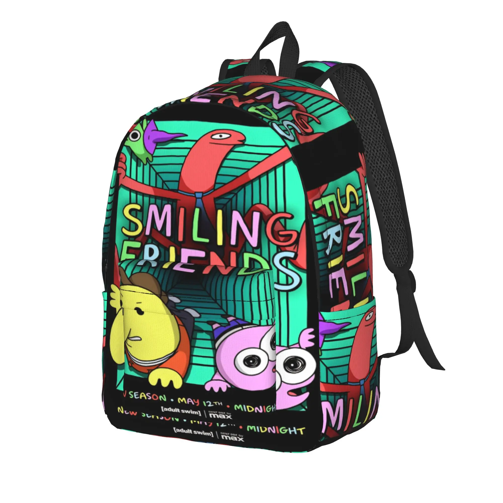 Smiling Friends Pim And Charlie Backpack  University Backpacks Student Design Breathable High School Bags Streetwear Rucksack
