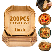 50/100/200PCS 8Inch Disposable Air Fryer Paper Liners, Square Non-Stick Oven Liner, for 5-8QT Air Fryer, Baking Accessories