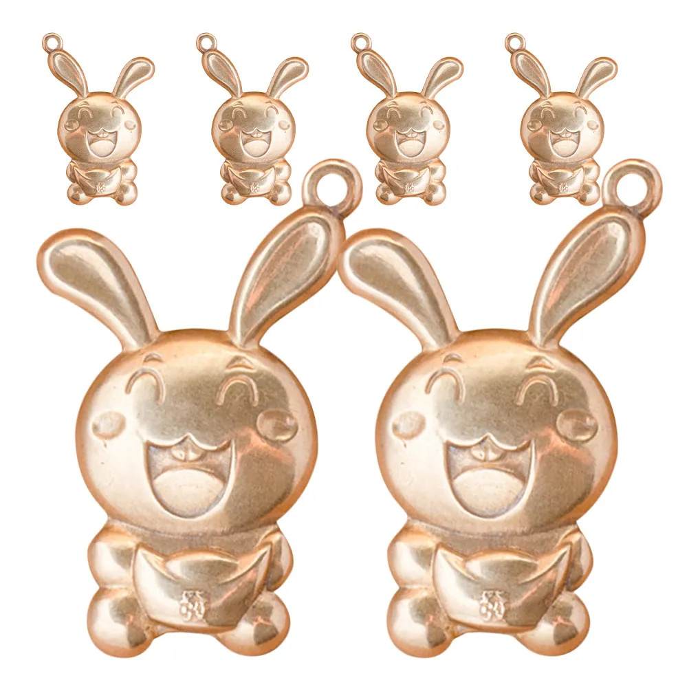 6Pcs Brass Bunny Keychain Charms Pendant DIY Accessories Retro Rabbit Zodiac Hanging Decor Brass Bunny Ornament